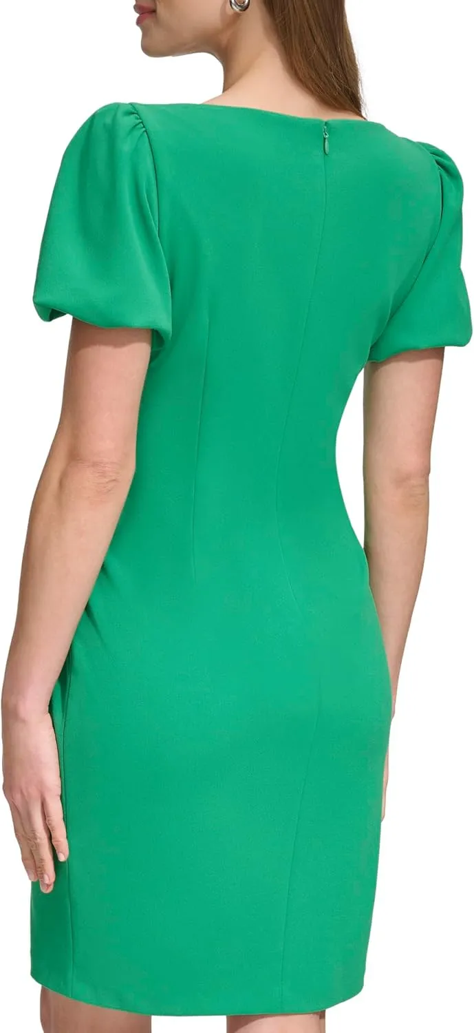 DKNY womens Short Sleeve Boat Neck Side Ruched Dress