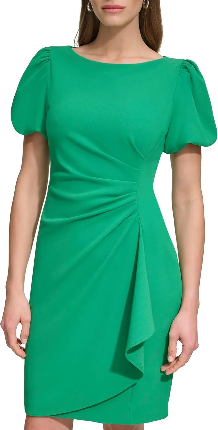 DKNY womens Short Sleeve Boat Neck Side Ruched Dress