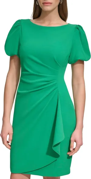 DKNY womens Short Sleeve Boat Neck Side Ruched Dress