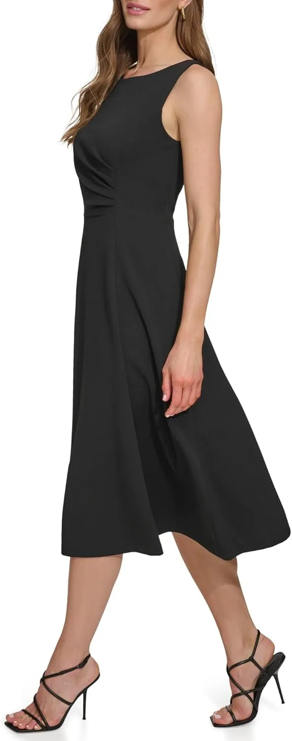 DKNY womens Sleeveless Side Drape Midi Dress