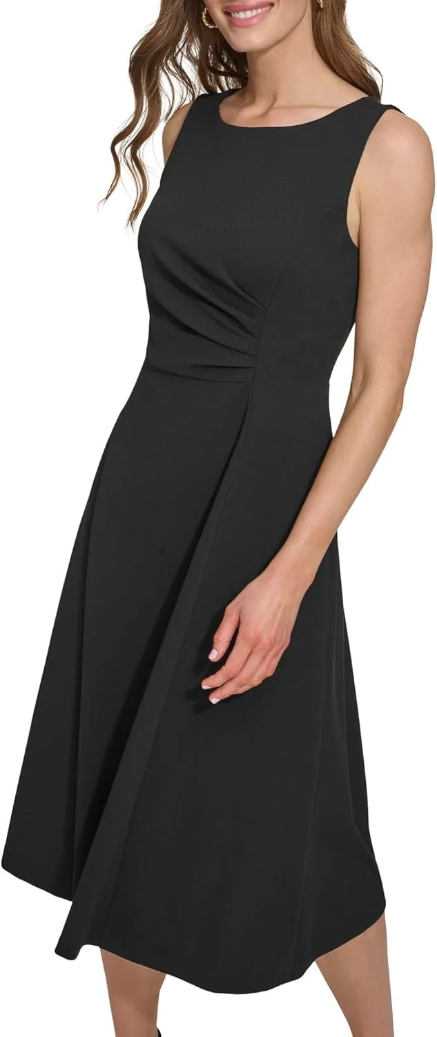 DKNY womens Sleeveless Side Drape Midi Dress