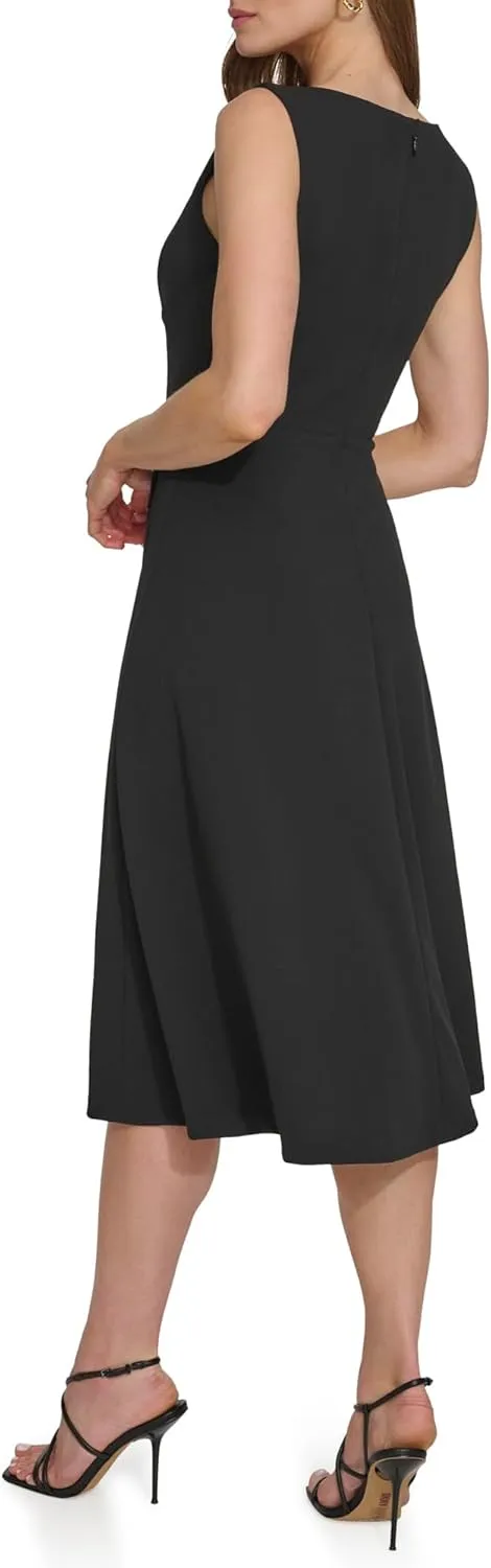 DKNY womens Sleeveless Side Drape Midi Dress