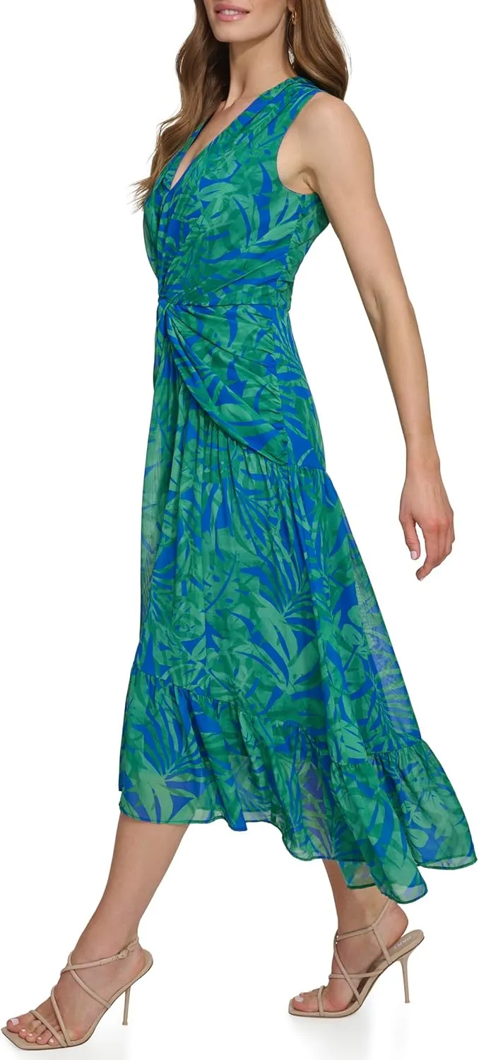 DKNY womens V-neck Twist Front Sleeveless Dress