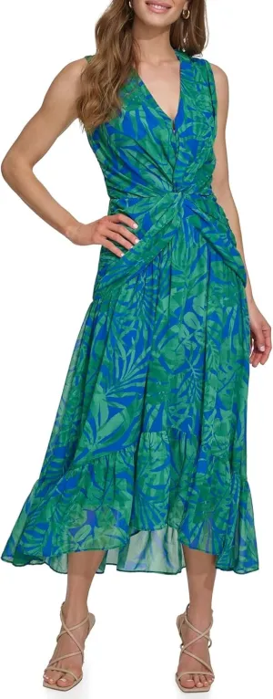 DKNY womens V-neck Twist Front Sleeveless Dress