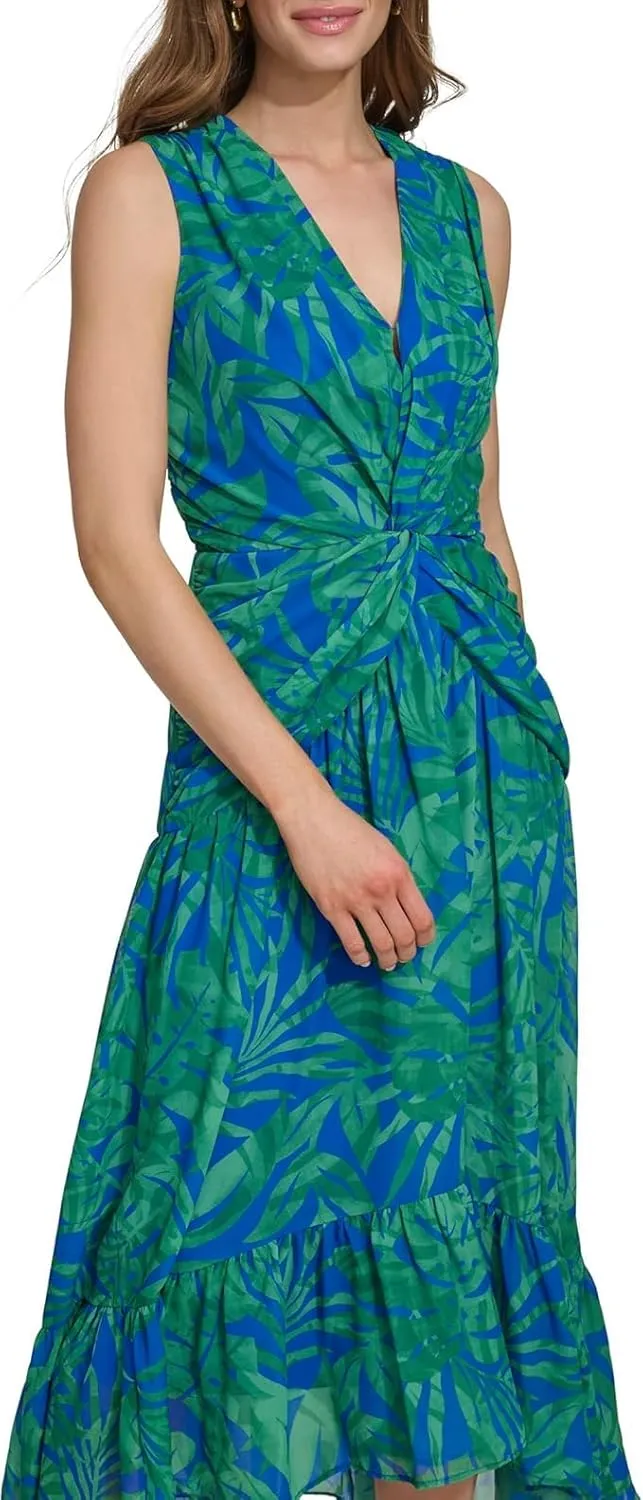 DKNY womens V-neck Twist Front Sleeveless Dress