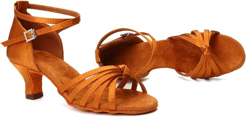DKZSYIM Women's Satin Latin Dance Shoes Professional Ballroom Salsa Practice Performance Dancing Shoes,Model 217