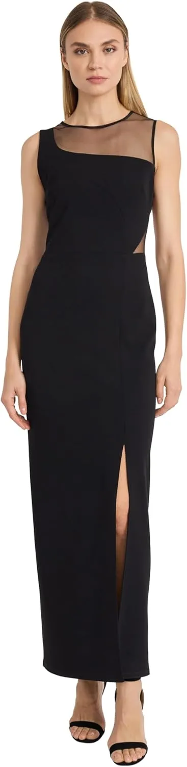 Donna Morgan Women's Sleeveless Maxi Mesh Illusion Neckline and Side Slit for Formal and Evening Dresses