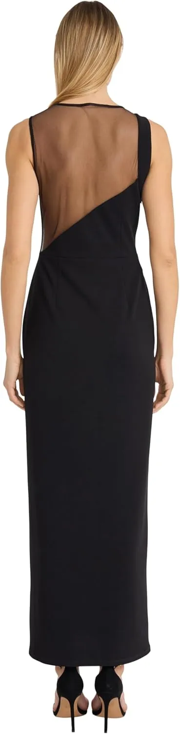 Donna Morgan Women's Sleeveless Maxi Mesh Illusion Neckline and Side Slit for Formal and Evening Dresses