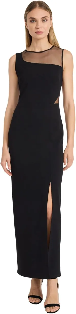Donna Morgan Women's Sleeveless Maxi Mesh Illusion Neckline and Side Slit for Formal and Evening Dresses