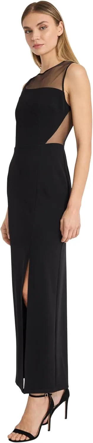 Donna Morgan Women's Sleeveless Maxi Mesh Illusion Neckline and Side Slit for Formal and Evening Dresses