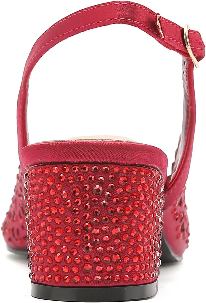 DONNA Rhinestone Satin Block Heel Slingback