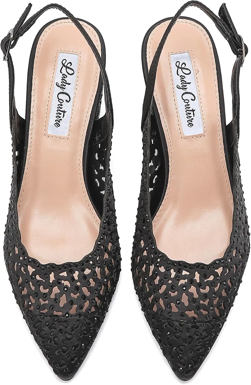 DONNA Rhinestone Satin Block Heel Slingback