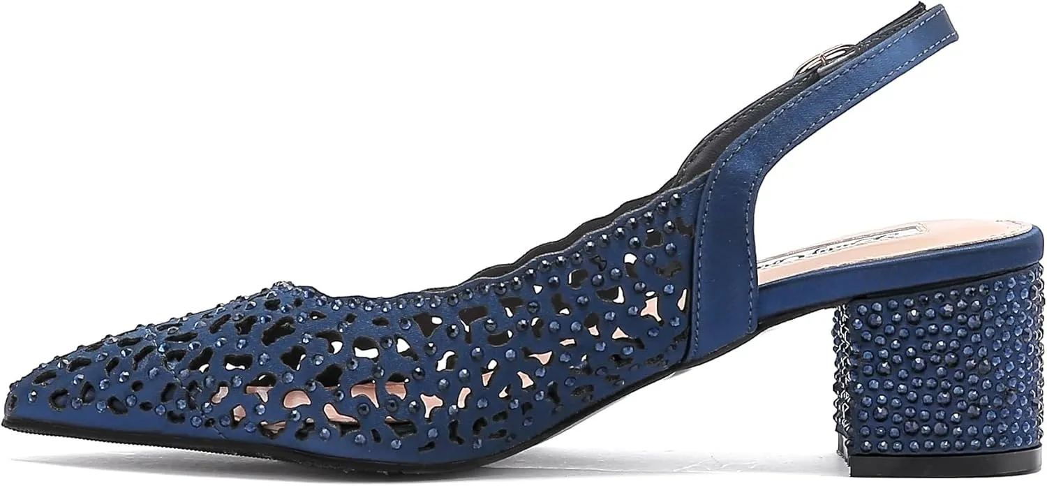 DONNA Rhinestone Satin Block Heel Slingback