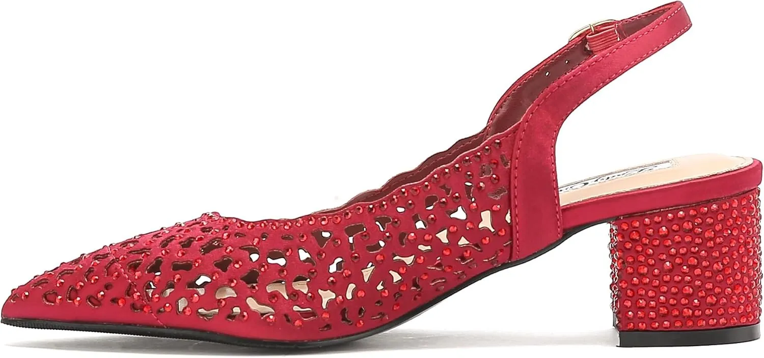 DONNA Rhinestone Satin Block Heel Slingback
