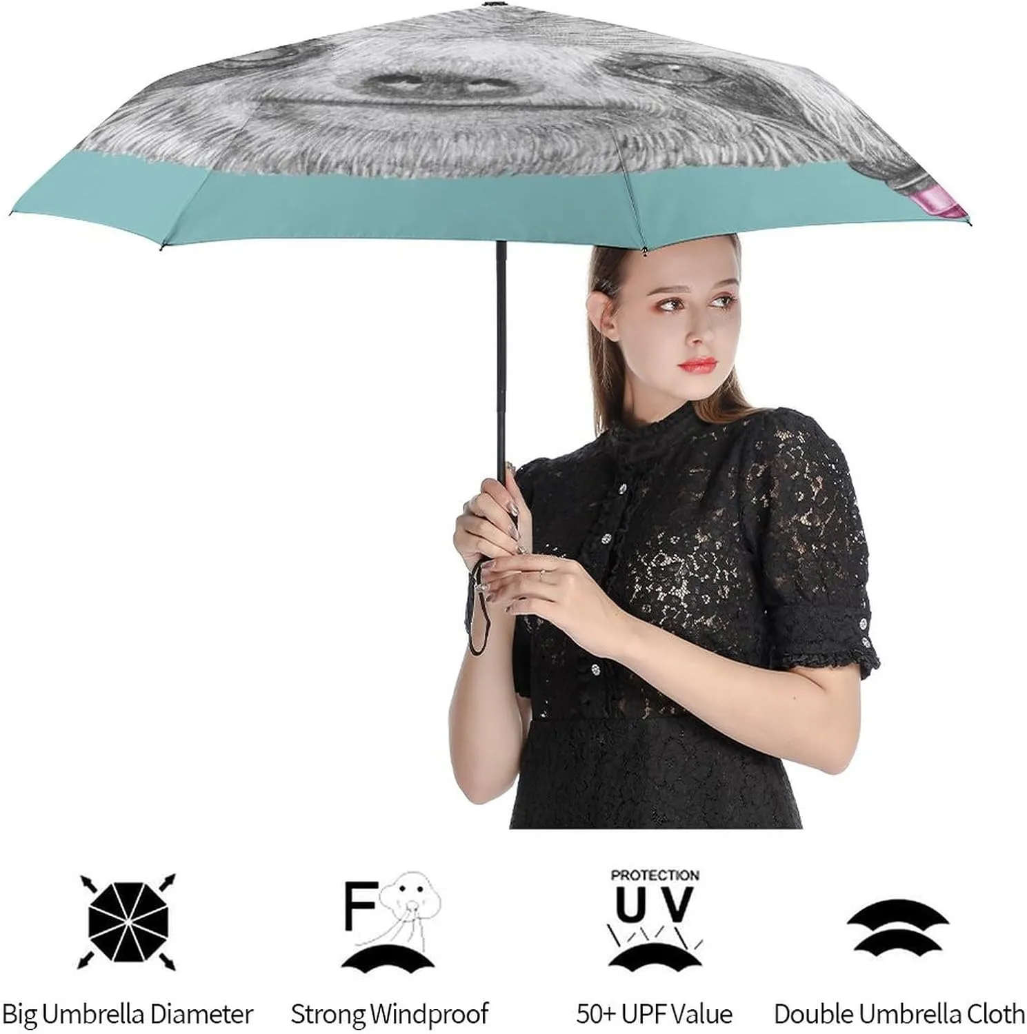 Donnapink Manual Folding Umbrella, Manual UV Sun Parasol UV Protection, Strong Travel Rain Umbrella