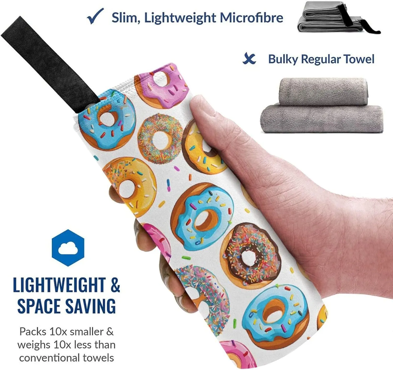 Donut Premium Compact Microfiber Travel Towel-Featherlight & Quick Dry,Sand-Resistant Beach Towel for Swimming,Camping,Vacation Essentials with Carry Pouch