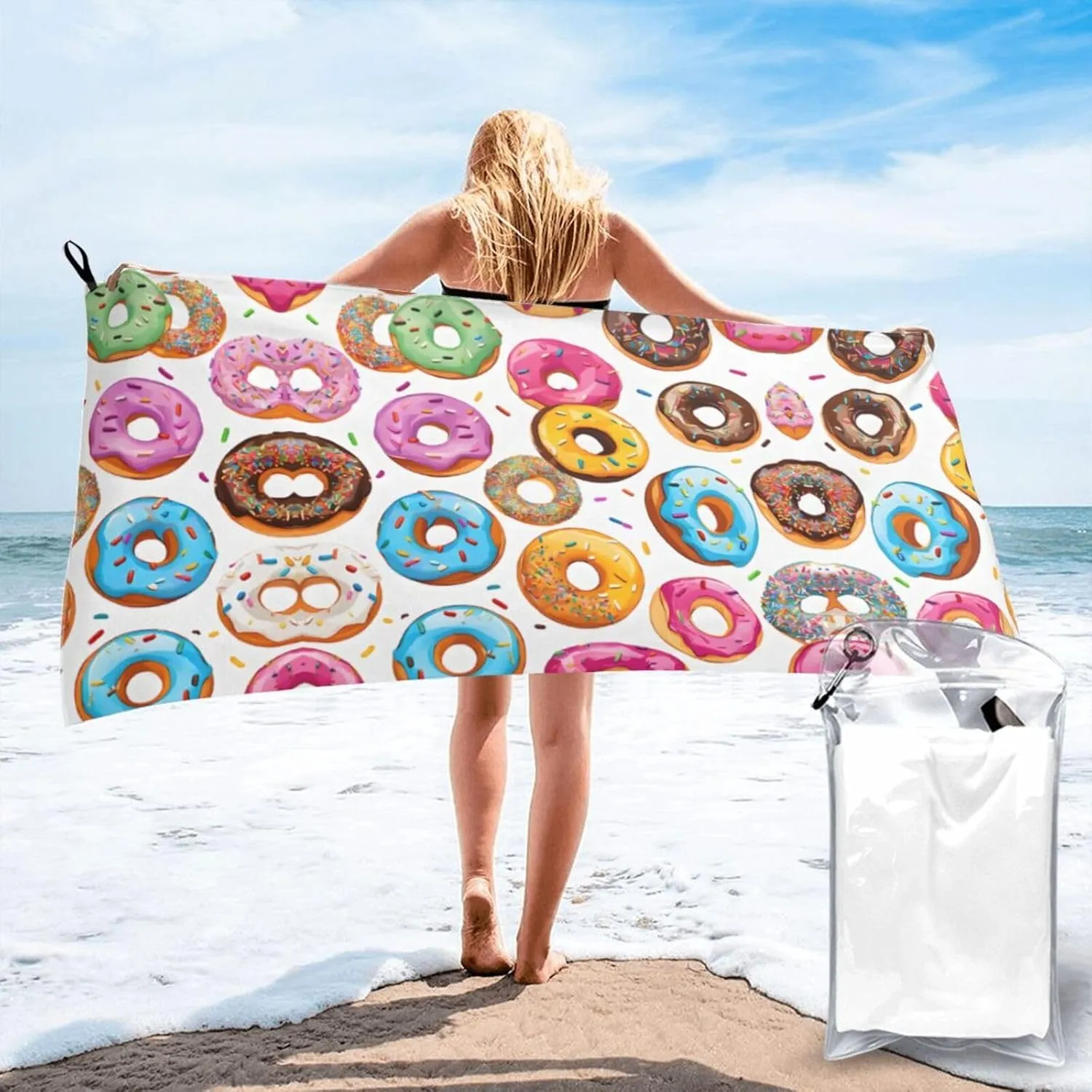 Donut Premium Compact Microfiber Travel Towel-Featherlight & Quick Dry,Sand-Resistant Beach Towel for Swimming,Camping,Vacation Essentials with Carry Pouch
