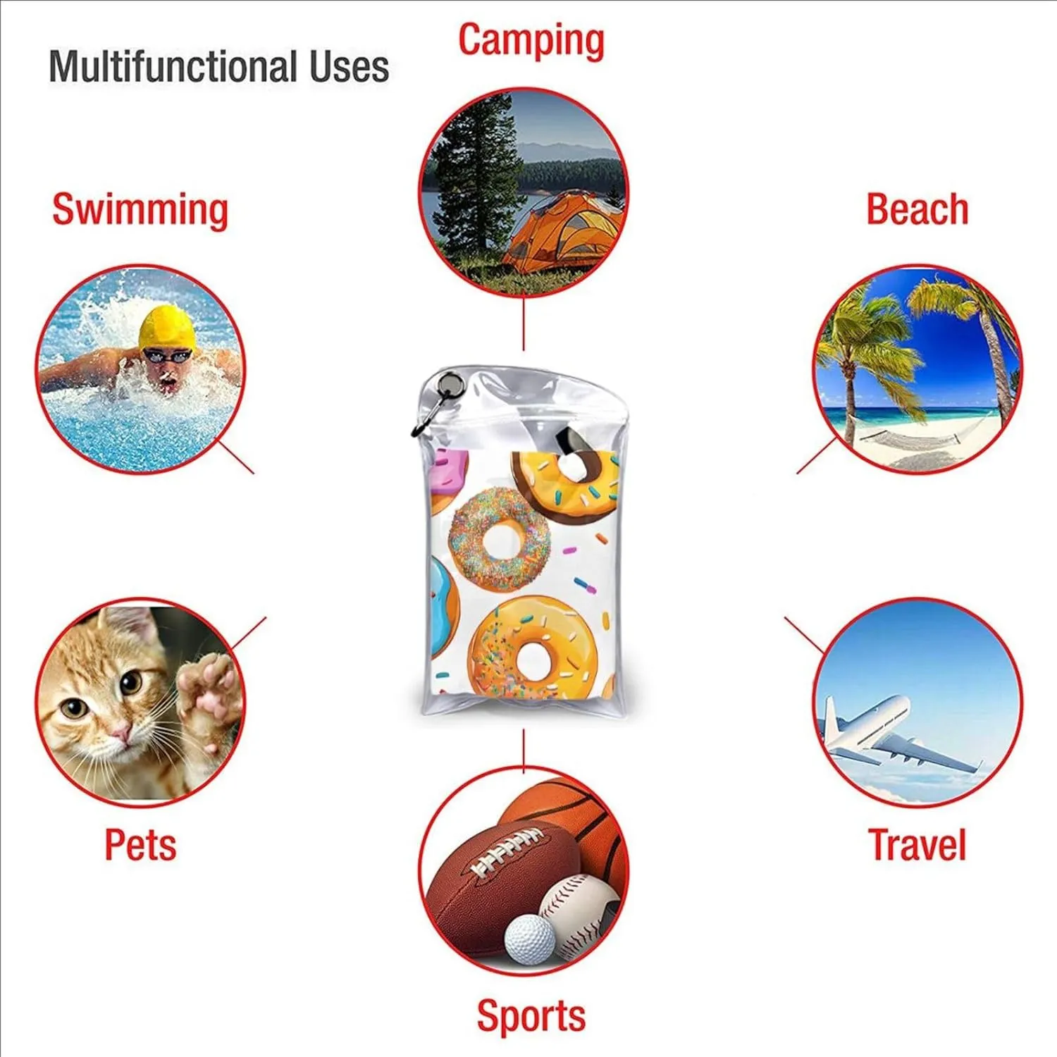 Donut Premium Compact Microfiber Travel Towel-Featherlight & Quick Dry,Sand-Resistant Beach Towel for Swimming,Camping,Vacation Essentials with Carry Pouch
