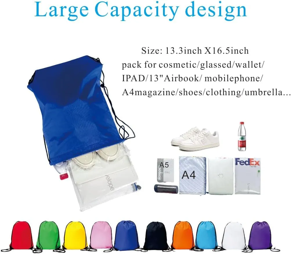 Drawstring Backpack Bulk 24Pcs Draw String Backpack Bags DIY Gym Sports Traveling Yoga Cinch Bag Sackpack Drawstring(sky blue light blue)