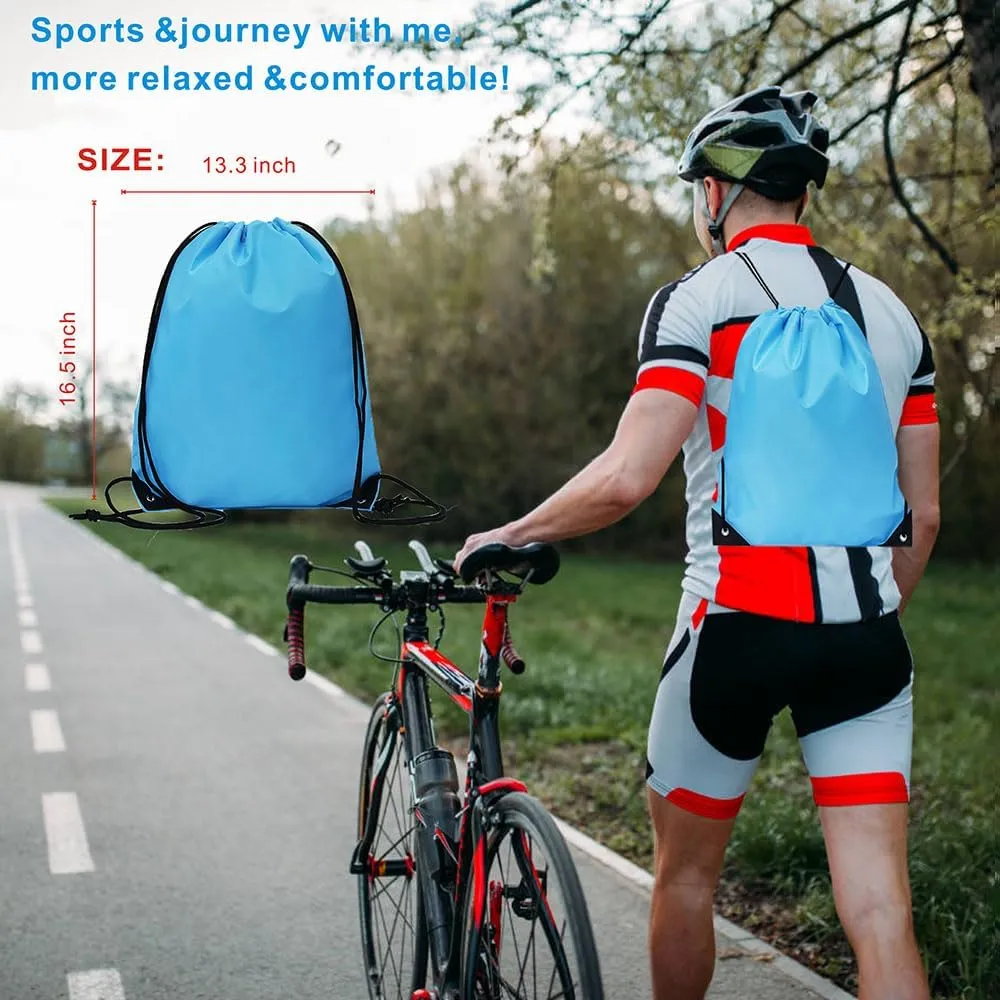 Drawstring Backpack Bulk 24Pcs Draw String Backpack Bags DIY Gym Sports Traveling Yoga Cinch Bag Sackpack Drawstring(sky blue light blue)