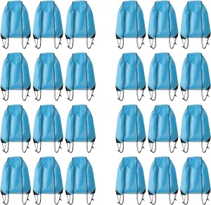Drawstring Backpack Bulk 24Pcs Draw String Backpack Bags DIY Gym Sports Traveling Yoga Cinch Bag Sackpack Drawstring(sky blue light blue)