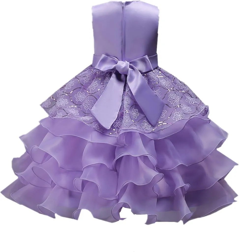 DreamHigh Wedding Flower Girl's Ruffles Lace Cute Bow Waist Evening Dress up