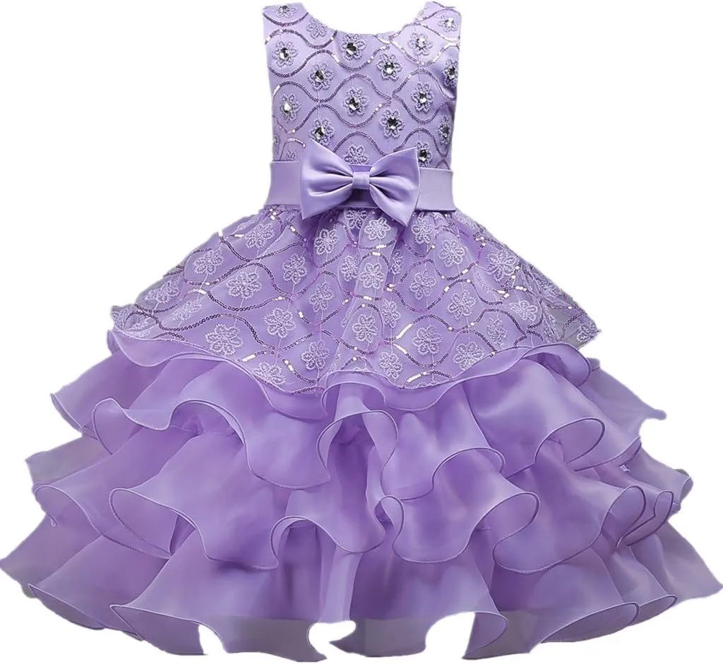 DreamHigh Wedding Flower Girl's Ruffles Lace Cute Bow Waist Evening Dress up