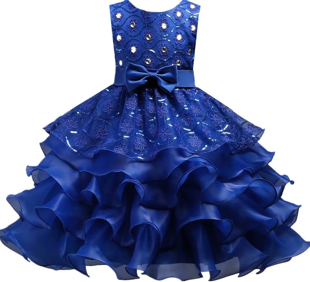 DreamHigh Wedding Flower Girl's Ruffles Lace Cute Bow Waist Evening Dress up