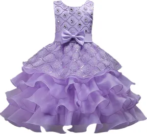DreamHigh Wedding Flower Girl's Ruffles Lace Cute Bow Waist Evening Dress up