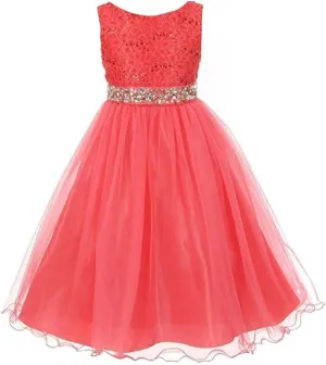 DreamHigh Wedding Flower Girl's Sequined Shining Crystal Waist Evening Dress up 2-12 Years