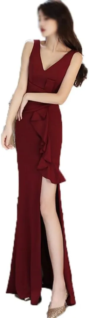 Dress Fish Tail Sexy Celebrity Wine Red Slim Banquet Evening Dres