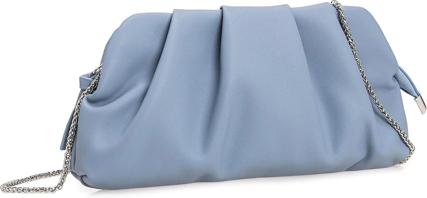 Dressy PU Clutch Purse for Women Formal Soft Pleated Vegan Leather Evening Bag for Wedding/Prom/Cocktail Party