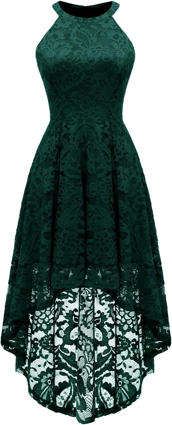 Dressystar Women Halter Lace Wedding Guest Dress Hi-Lo Cocktail Party Bridesmaid Formal Dresses