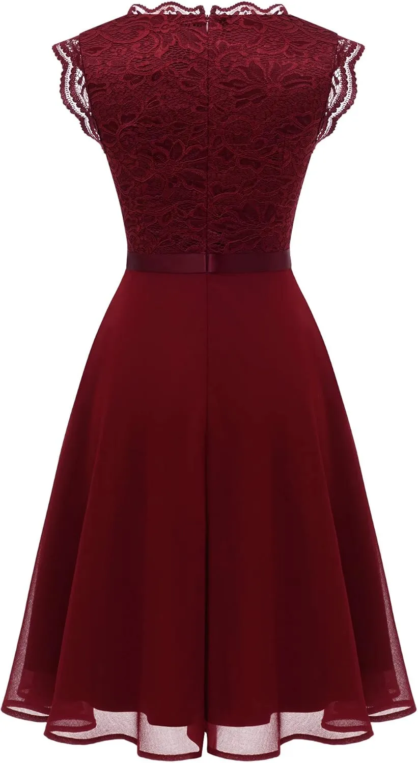 Dressystar Women's V Neck Sleeveless Lace Bridesmaid Dress Wedding Party Gown