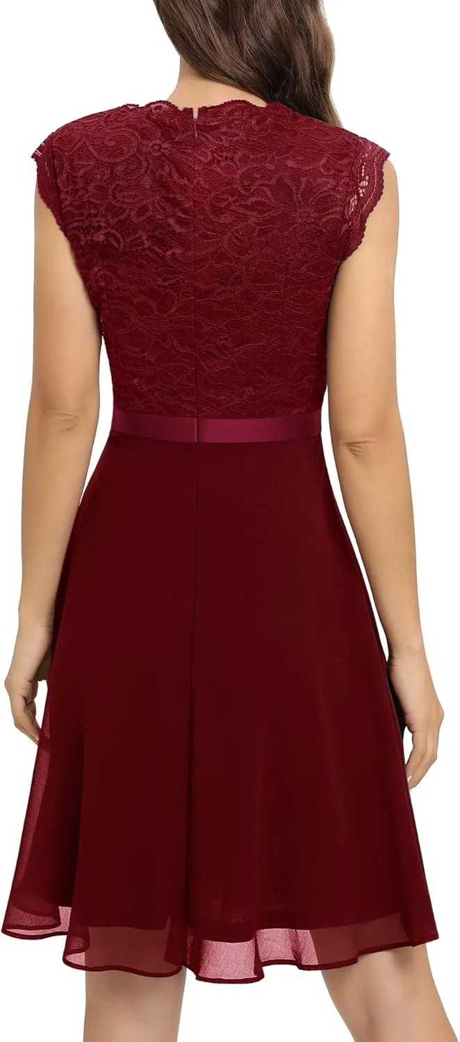 Dressystar Women's V Neck Sleeveless Lace Bridesmaid Dress Wedding Party Gown