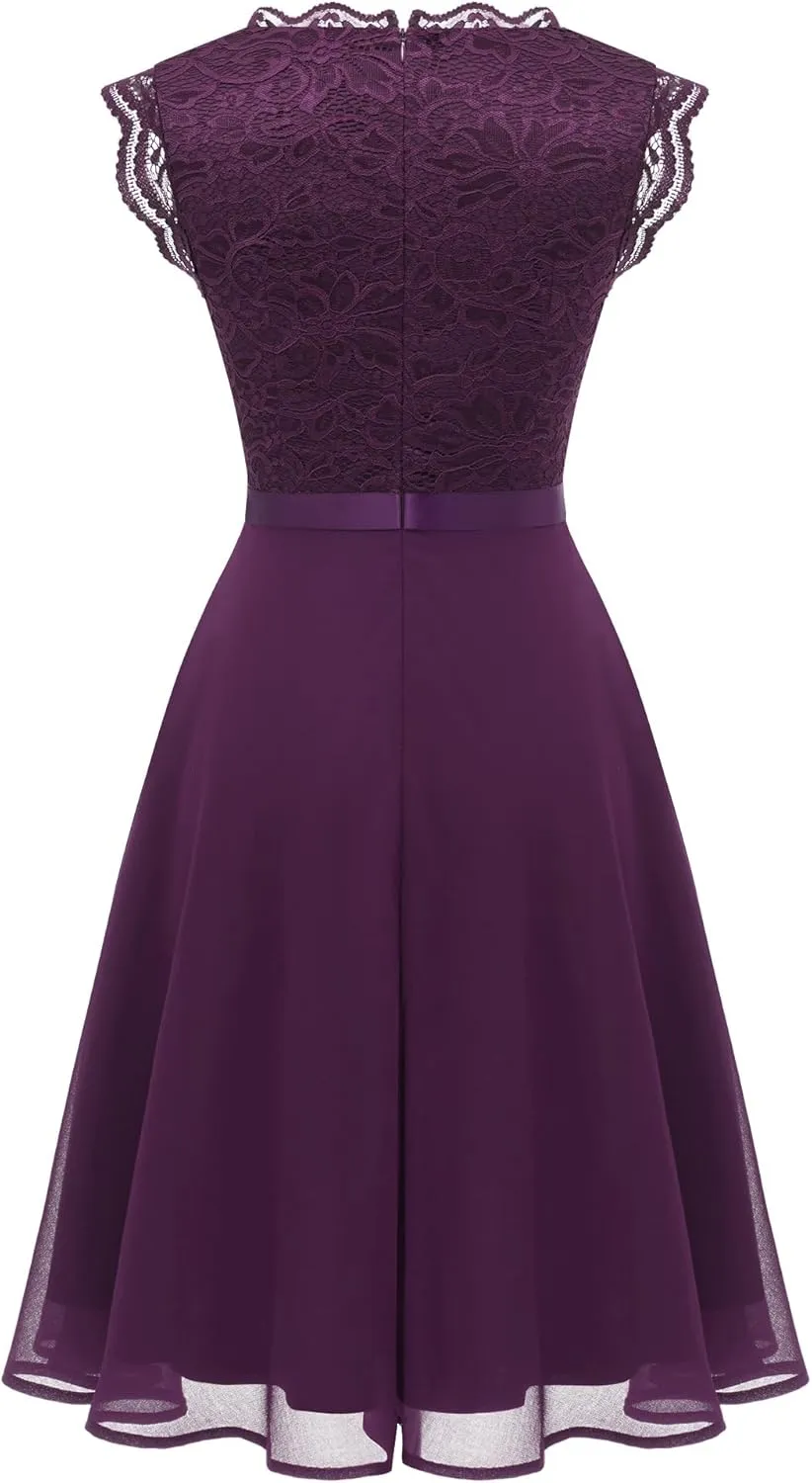 Dressystar Women's V Neck Sleeveless Lace Bridesmaid Dress Wedding Party Gown