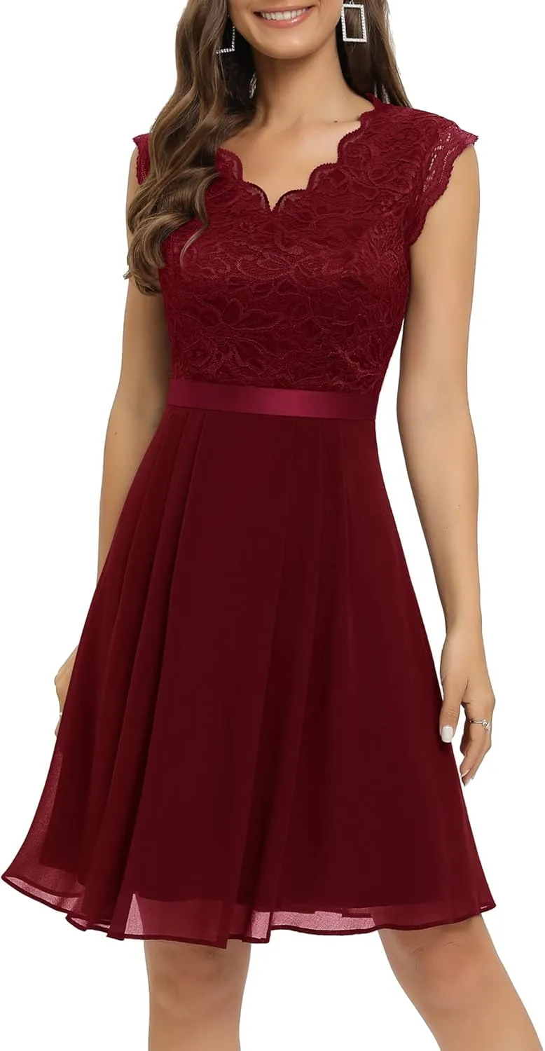 Dressystar Women's V Neck Sleeveless Lace Bridesmaid Dress Wedding Party Gown