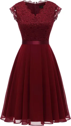 Dressystar Women's V Neck Sleeveless Lace Bridesmaid Dress Wedding Party Gown