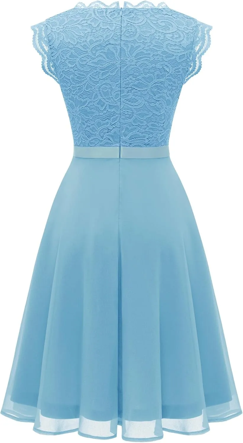 Dressystar Women's V Neck Sleeveless Lace Bridesmaid Dress Wedding Party Gown