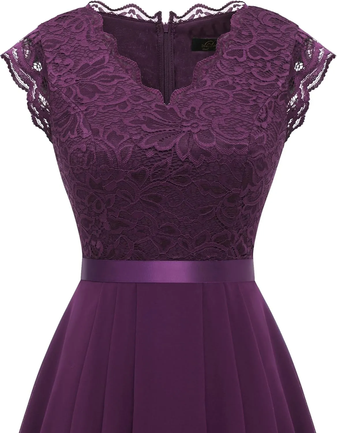 Dressystar Women's V Neck Sleeveless Lace Bridesmaid Dress Wedding Party Gown