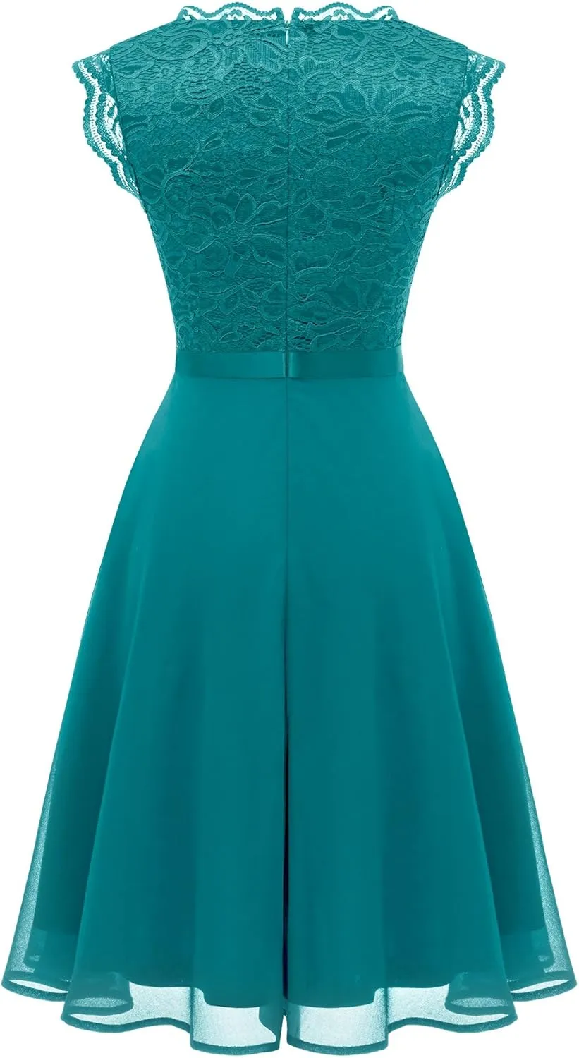 Dressystar Women's V Neck Sleeveless Lace Bridesmaid Dress Wedding Party Gown
