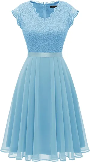 Dressystar Women's V Neck Sleeveless Lace Bridesmaid Dress Wedding Party Gown