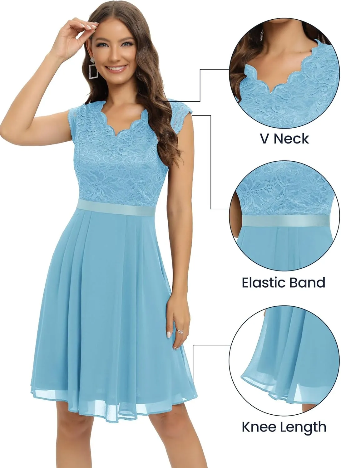Dressystar Women's V Neck Sleeveless Lace Bridesmaid Dress Wedding Party Gown