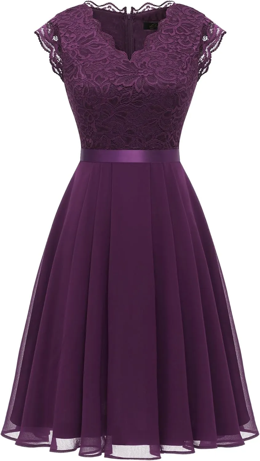 Dressystar Women's V Neck Sleeveless Lace Bridesmaid Dress Wedding Party Gown
