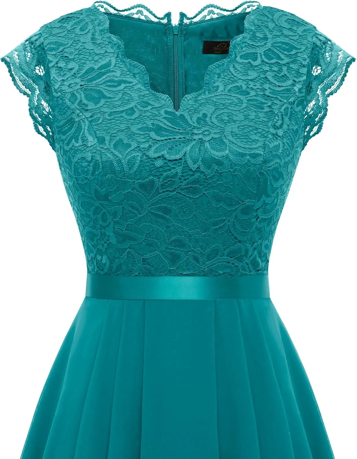 Dressystar Women's V Neck Sleeveless Lace Bridesmaid Dress Wedding Party Gown