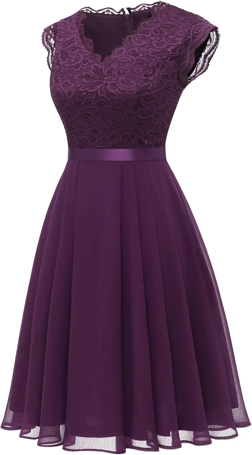 Dressystar Women's V Neck Sleeveless Lace Bridesmaid Dress Wedding Party Gown