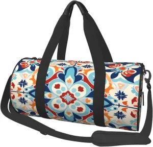 Duffel Bag for Gym Travel Storage Luggage Bag Damask Ceramic Tile Mandala Sport Duffle Bag With Zipper Weekender Bag