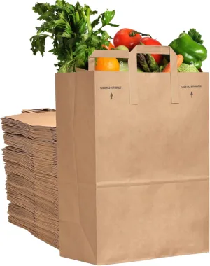 Duro 70# Large Brown Paper Shopping Bags with Handles Bulk, 300 Pcs 12x7x17 - Heavy Duty Restaurant Takeout/To Go Bags, Delis, & Retail Merchandise