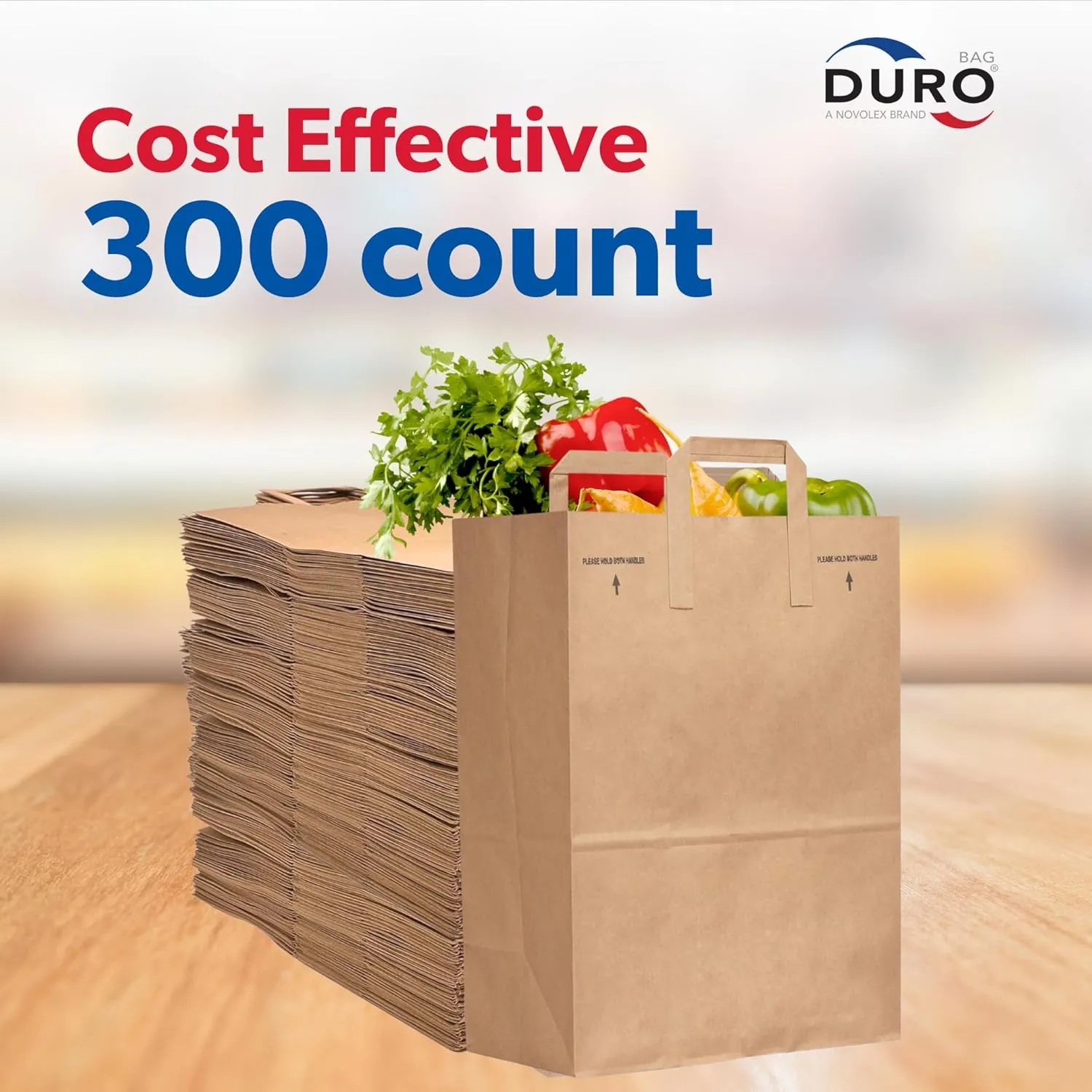 Duro 70# Large Brown Paper Shopping Bags with Handles Bulk, 300 Pcs 12x7x17 - Heavy Duty Restaurant Takeout/To Go Bags, Delis, & Retail Merchandise