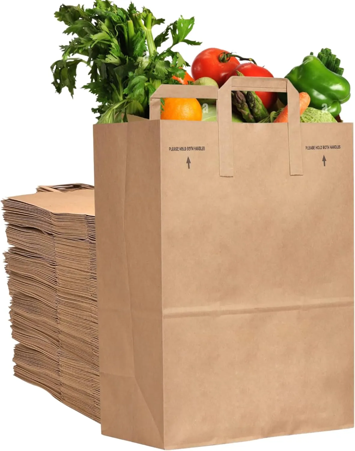 Duro 70# Large Brown Paper Shopping Bags with Handles Bulk, 300 Pcs 12x7x17 - Heavy Duty Restaurant Takeout/To Go Bags, Delis, & Retail Merchandise